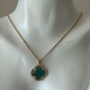 Mia Fiora 18k gold plated 925 sterling Silver Dyadema Necklace W Green Pendant
